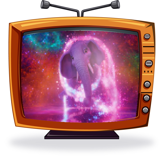 A Toot bursts through a portal in the retro TV